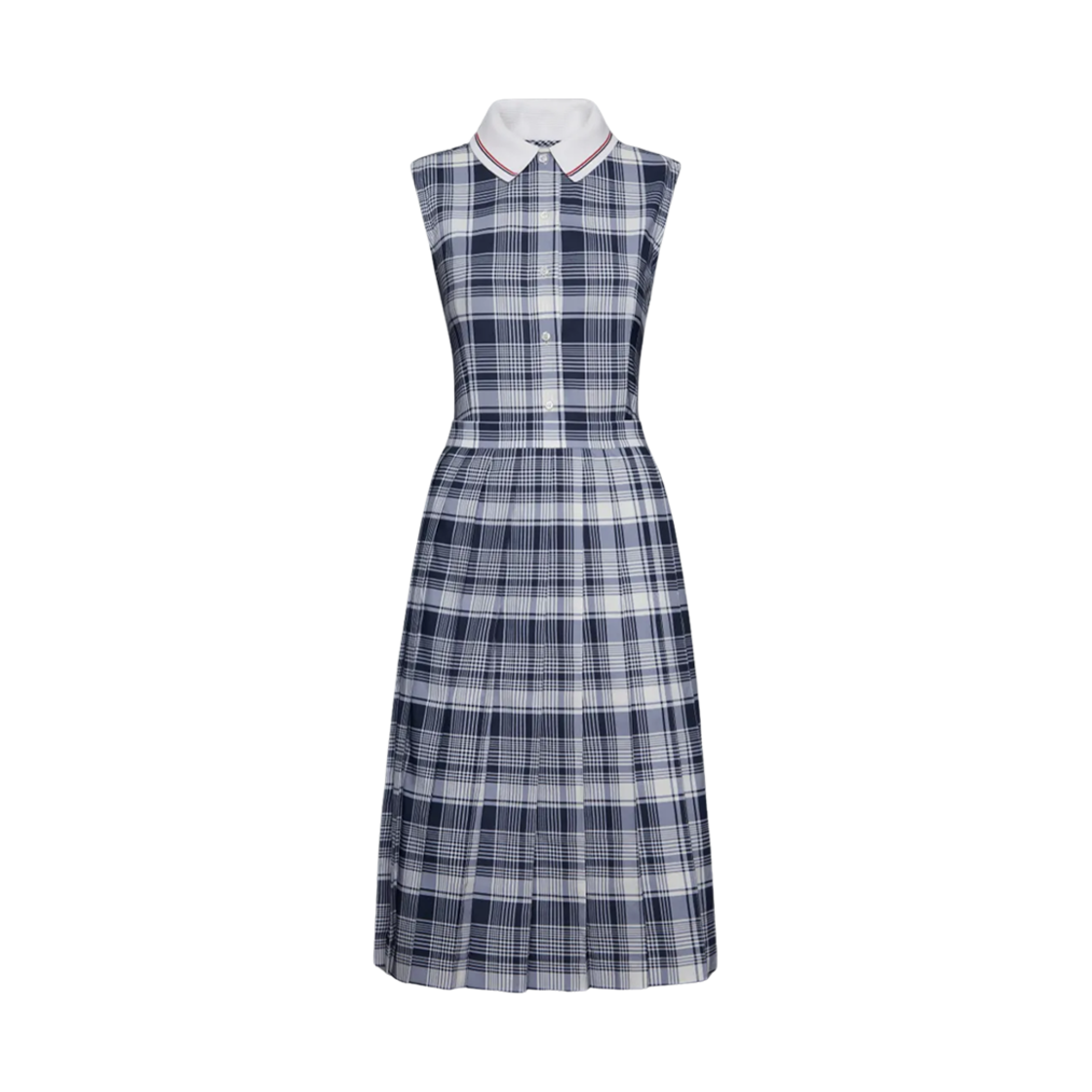 FDSF19C-07847-415 (W) Thom Browne Plaid Check Pleated Shirt Dress Navy