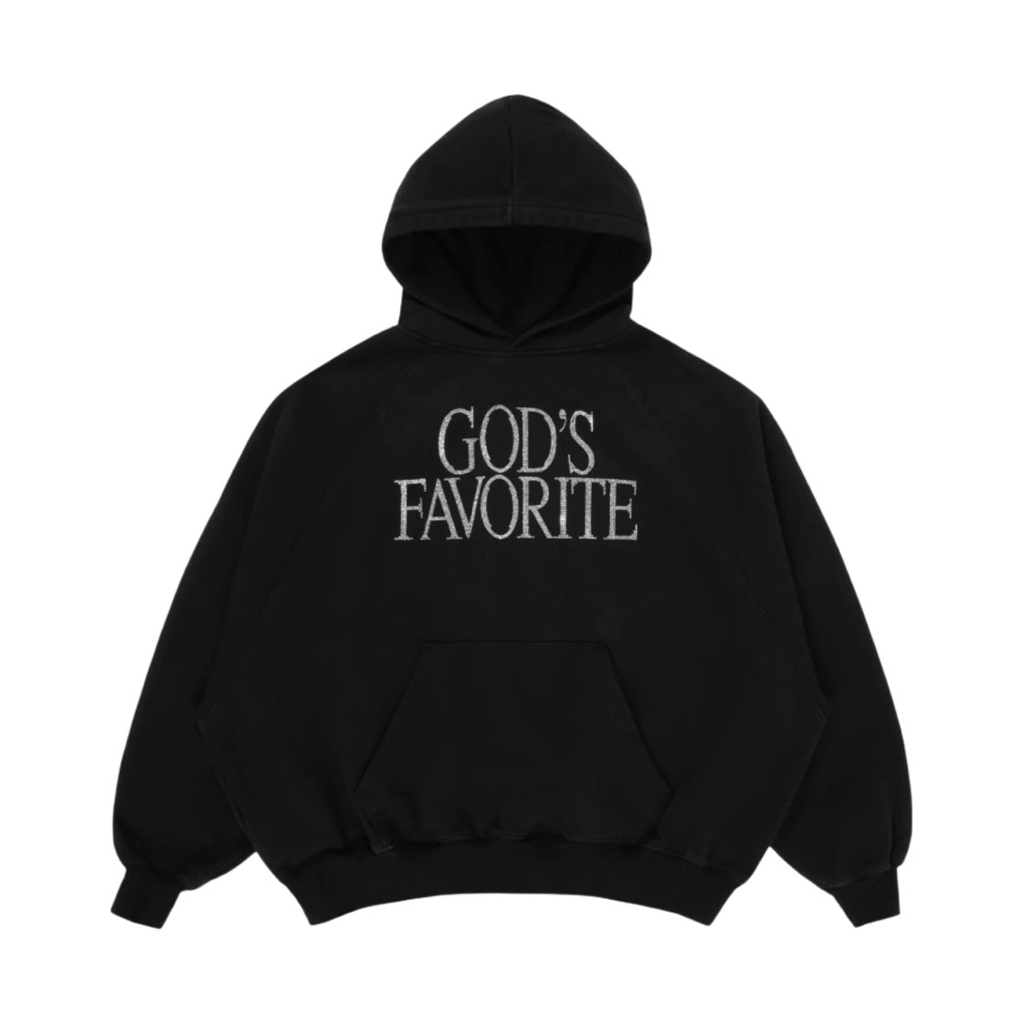 - Praying Gods Favorite Rhinestone Hoodie Black