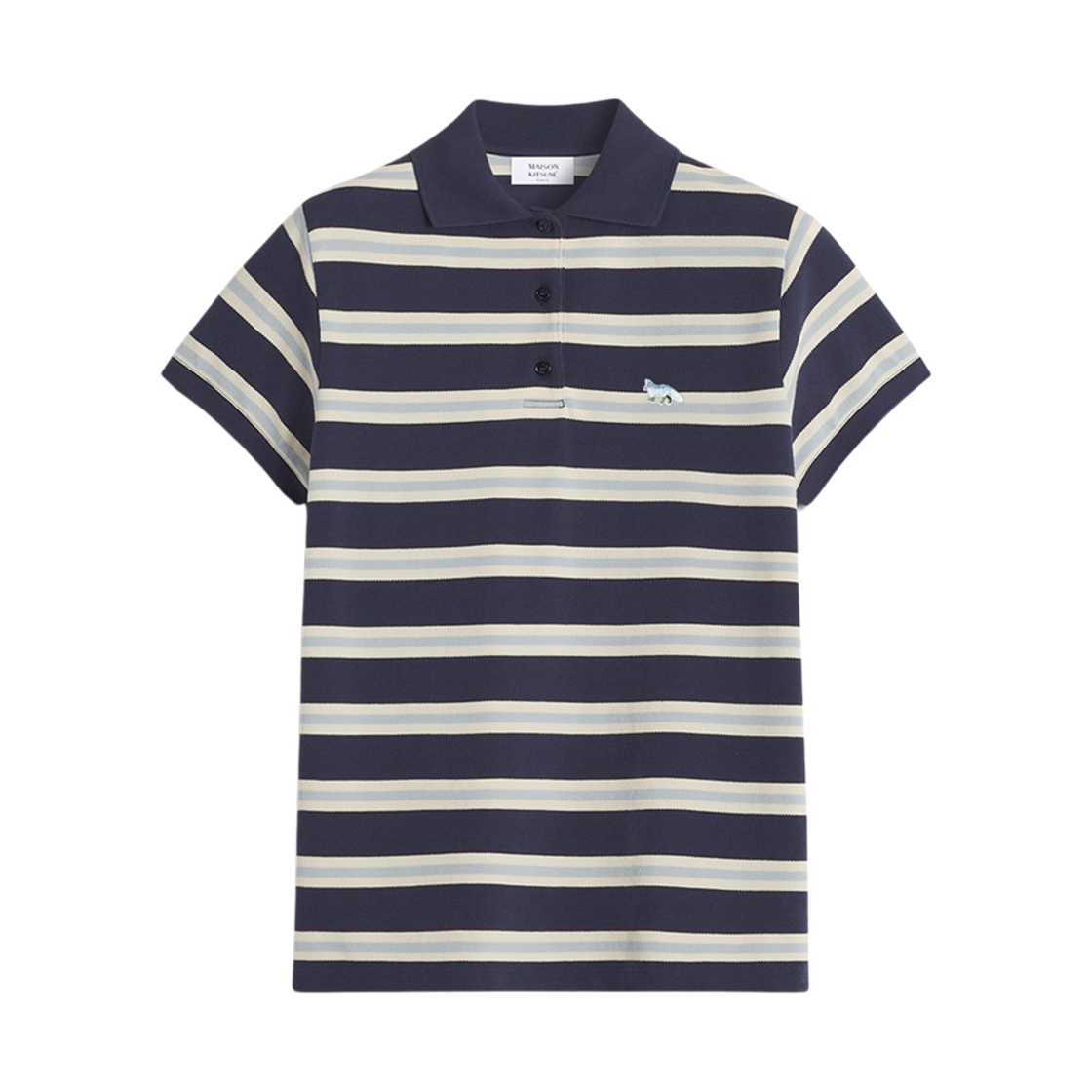 OW00205KJ7010-0239 (W) Maison Kitsune Baby Fox Patch Multi Stripes Polo Ink Blue Hortensia