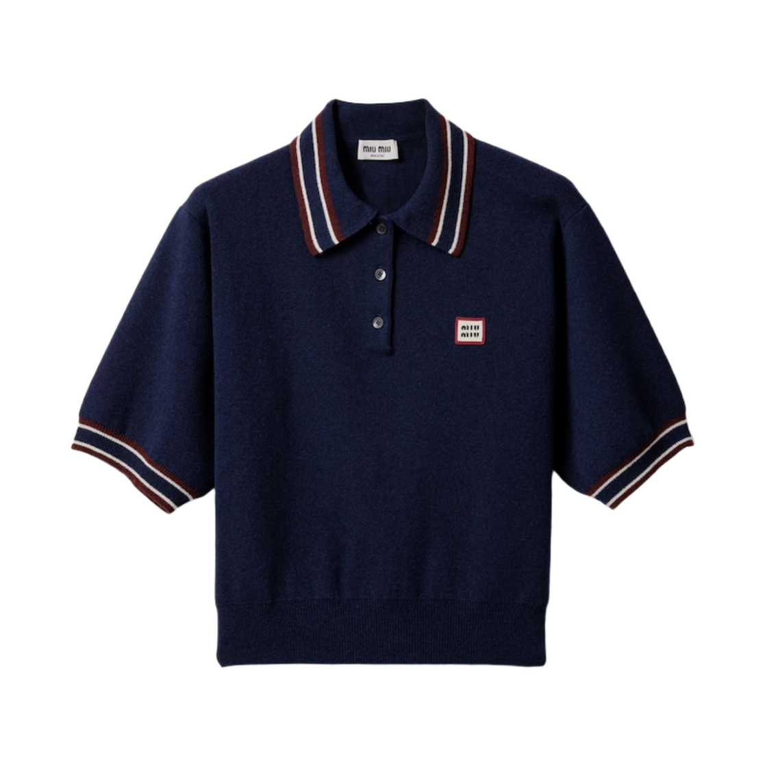 MMLA28-158Z-F0124 (W) Miu Miu Wool and Cashmere Polo Sweater Navy