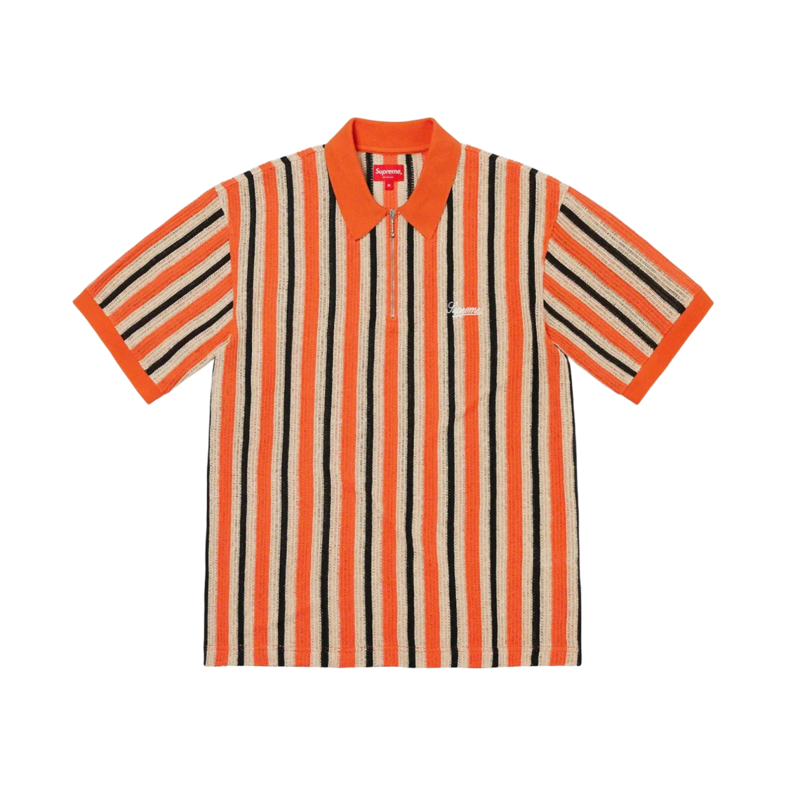 - Supreme Open Knit Stripe Zip Polo Orange - 22SS