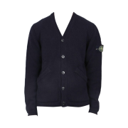 Stone Island Wappen Patch Cotton V-Neck Cardigan Navy - 24SS