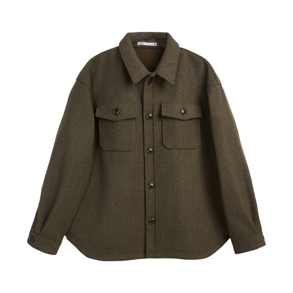 9870/652 Zara Flannel Effect Pocket Overshirt Khaki