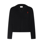 (W) AMI de Coeur Long Sleeved Knitted Polo Shirt Black