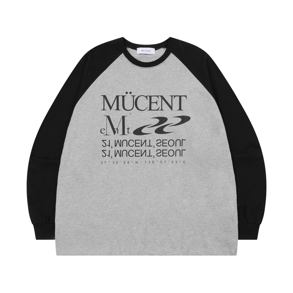 P00000MU MUCENT Eseential Two Tone Raglan Long Sleeve Black Gray