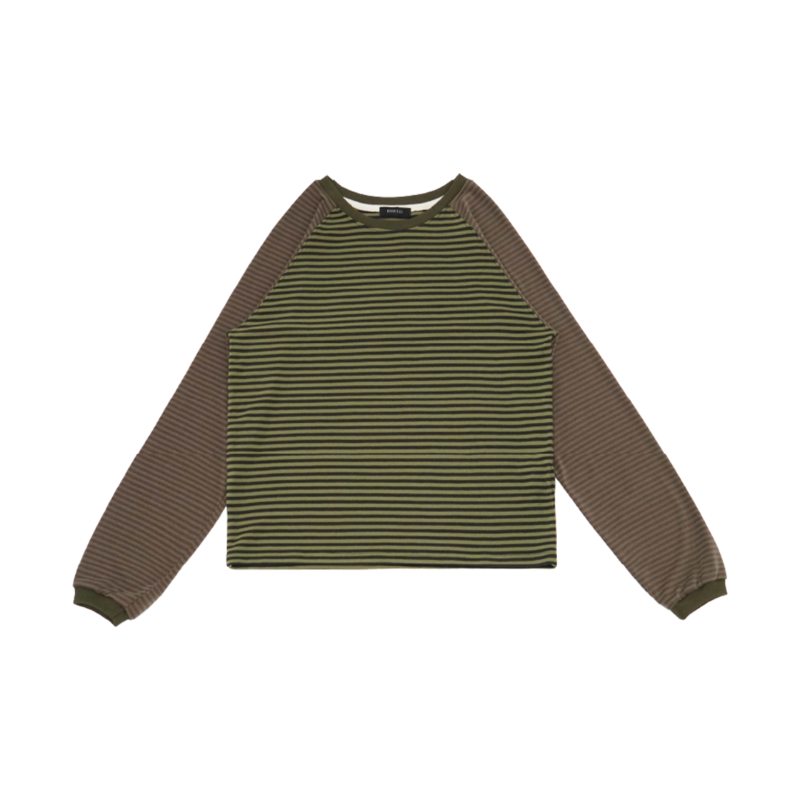 KS5CRTS001KK Kookeesee Stripe Raglan Sleeve Tee Khaki/Mocha