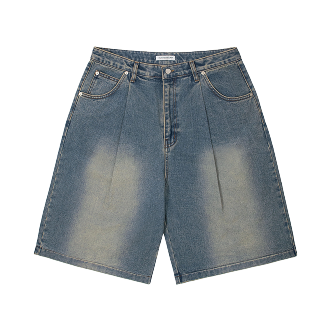 24HSCDMHP02YBL Cactusdonutmarket One Tuck Bermuda Denim Pants - Yellow Blue