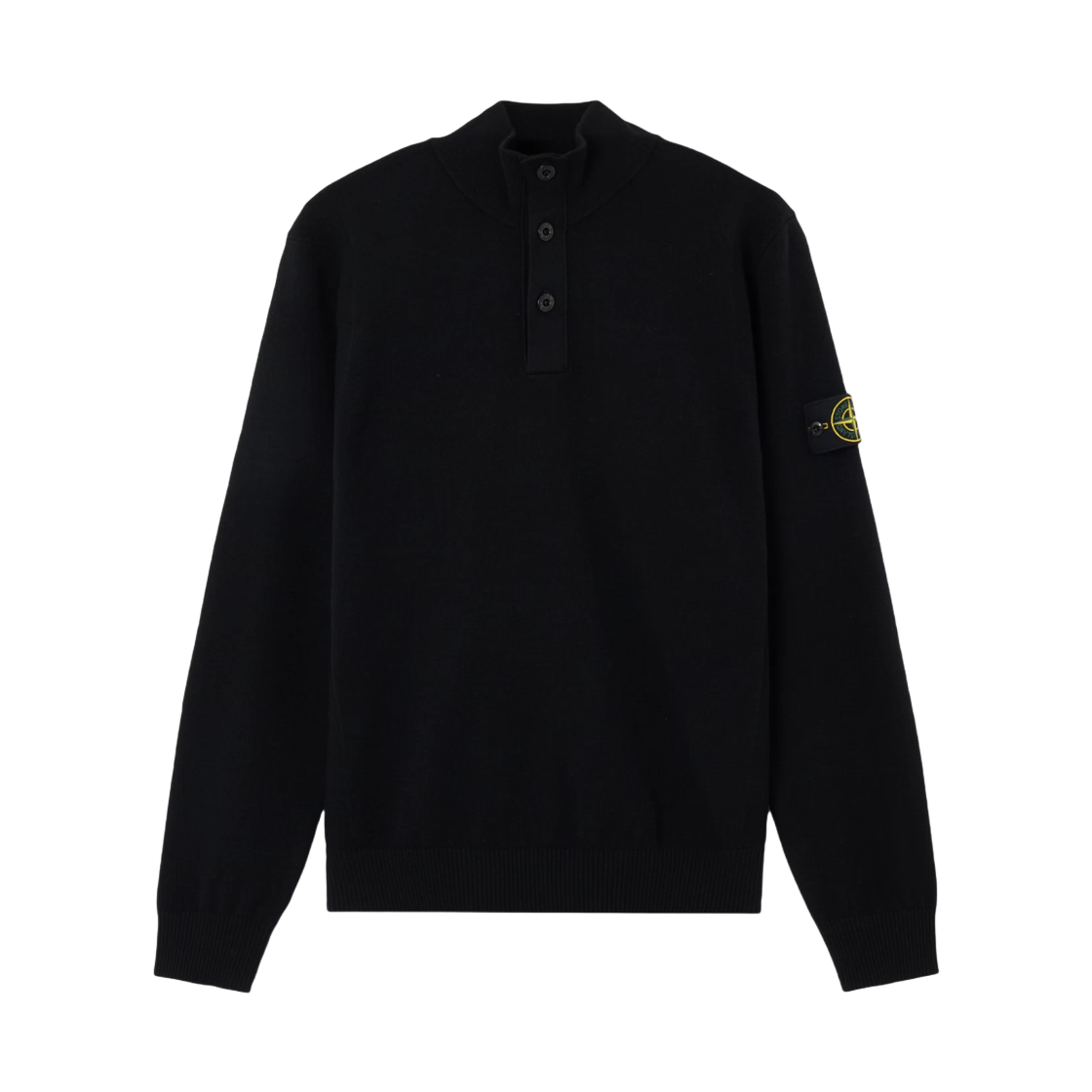 K2S1551000-02S00A1-V0029 Stone Island 5100002 Stretch RWS Wool Half Button Jumper with Reverse Stitch Details Black - 25FW