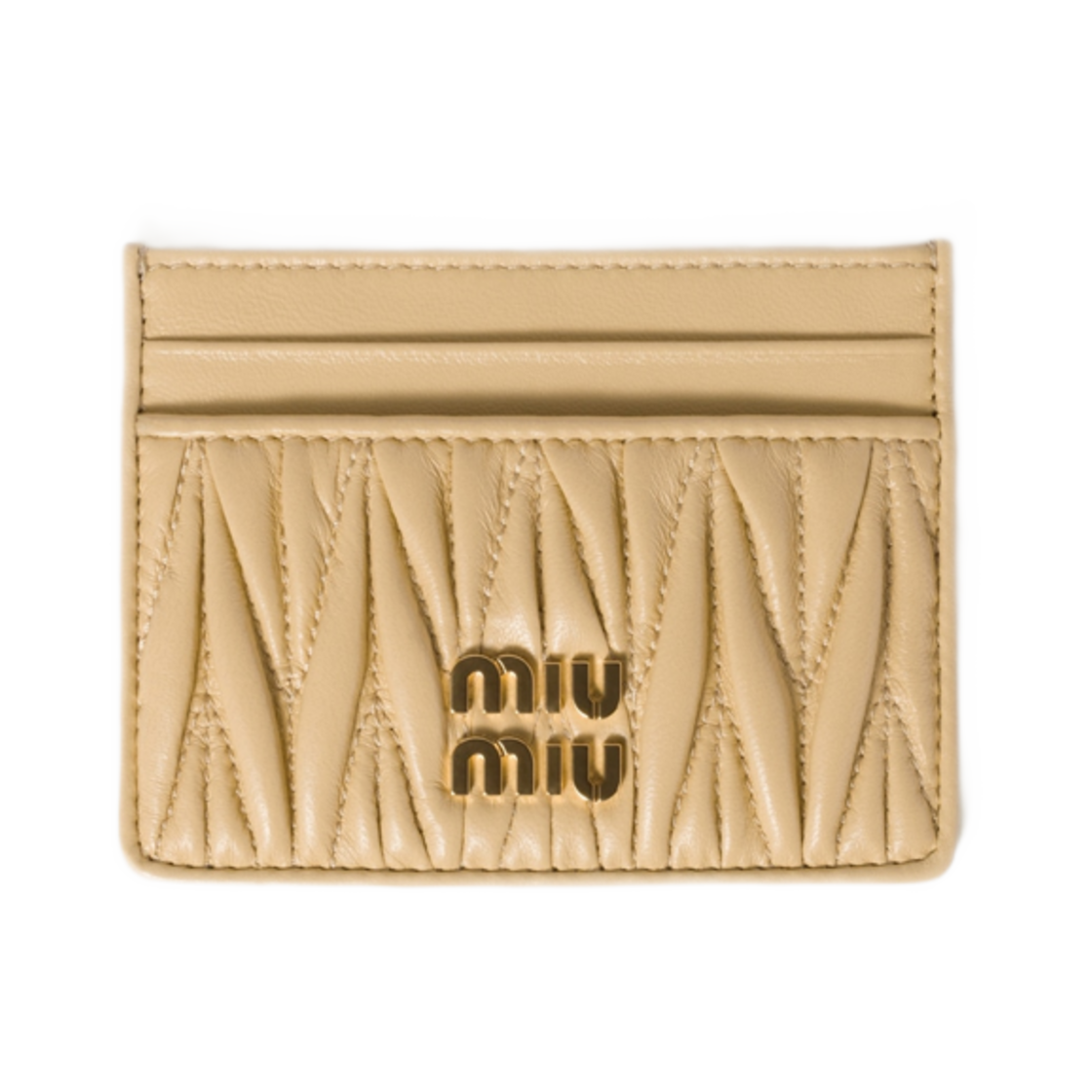 5MC076-AFPP-F0K57 Miu Miu Matelasse Nappa Leather Card Holder Soy Green