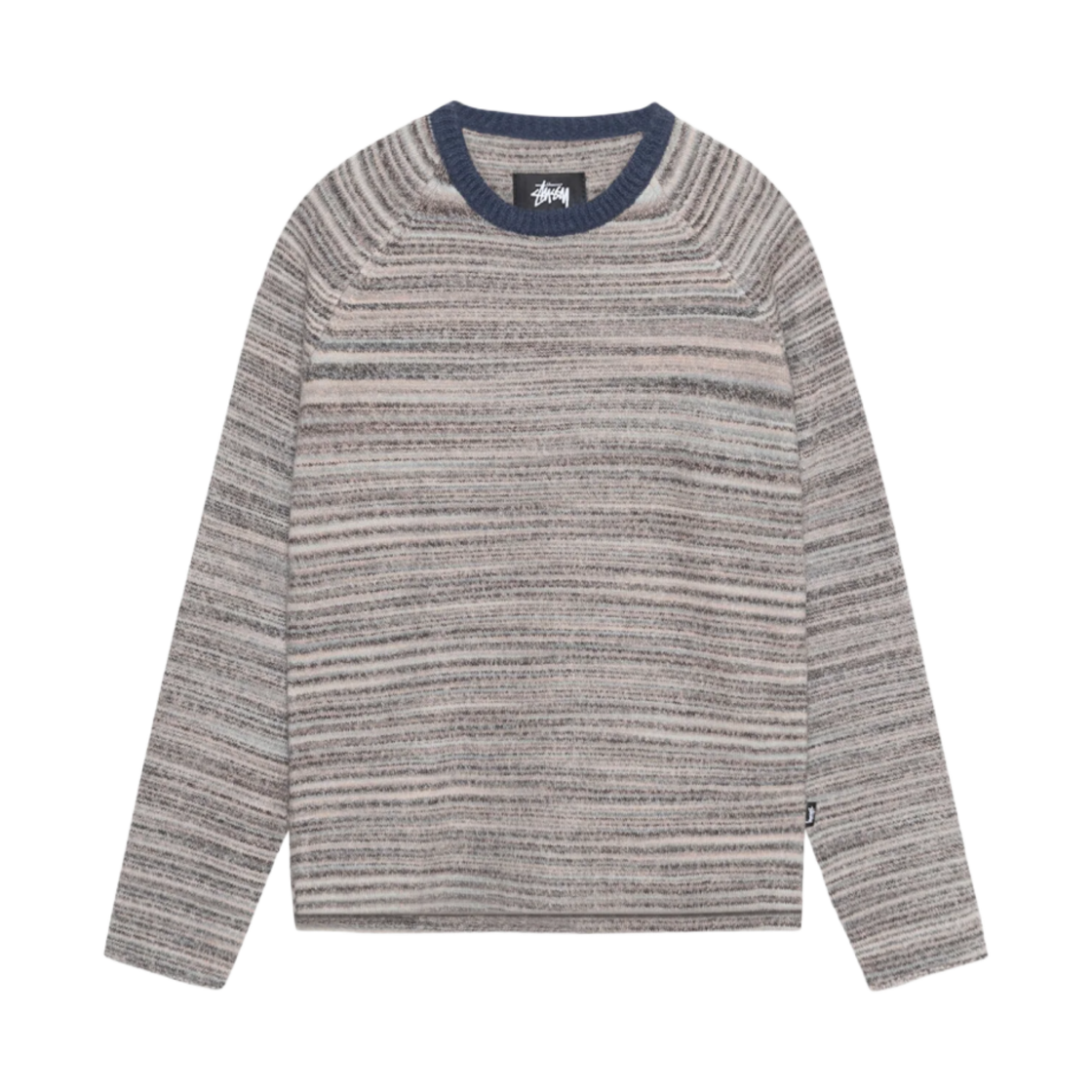 스투시 텍스쳐드 니트 콘트라스트 카라 크루 그레이 멀티