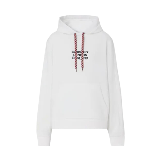 (W) Burberry Embroidered Logo Cotton Oversized Hoodie White