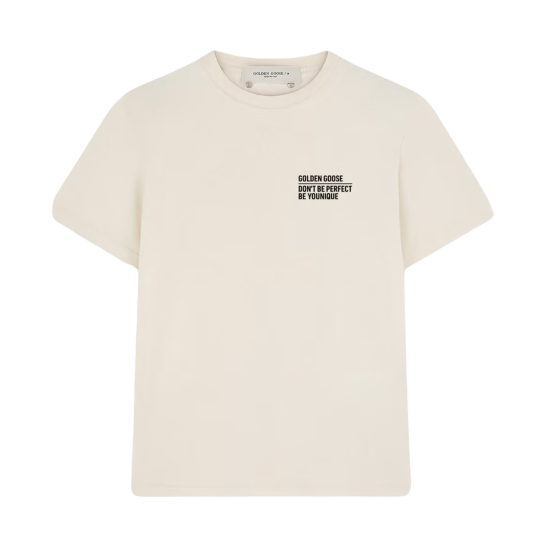GWP01005-P000191-10825 (W) Golden Goose Journey Collection T-Shirt with Contrasting Black Logo and Lettering Bone White