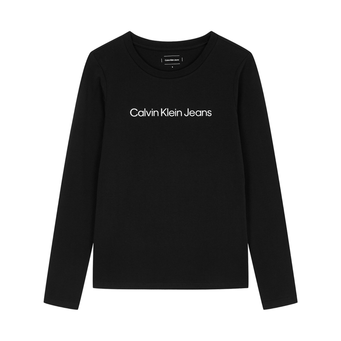 (W) 캘빈 클라인 인스티튜셔널 로고 스트레이트핏 롱슬리브 티셔츠 블랙((W) Calvin Klein Institutional Logo Straight Fit Long Sleeve T-shirt Black)