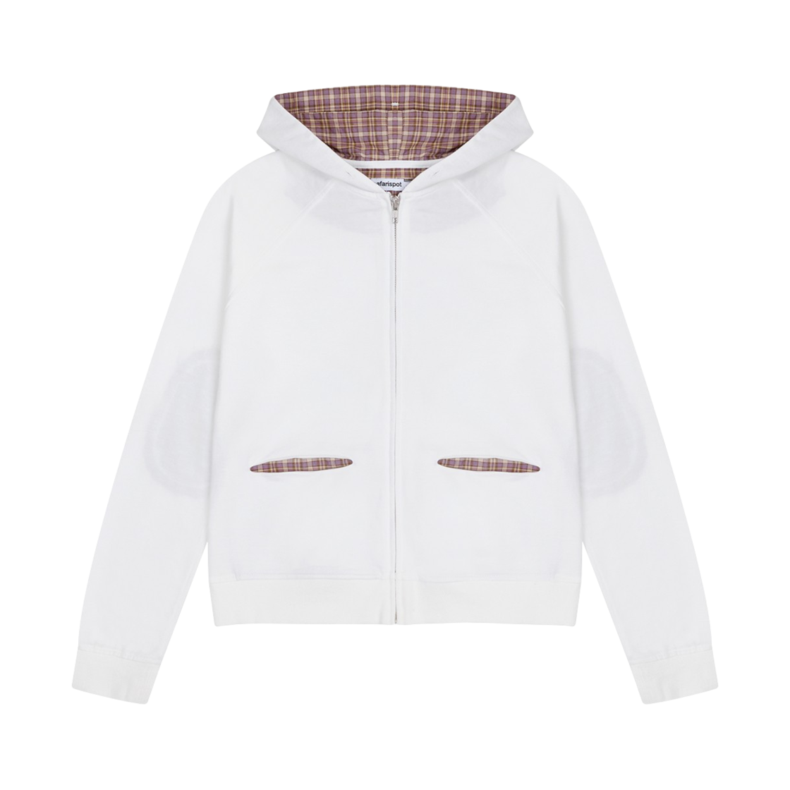 saf00534 Safarispot 1/2 Pocket Patchwork Hoodie Zip Up - White - 대표 이미지 #1