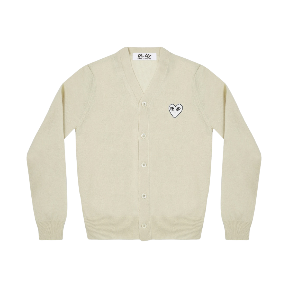 플레이 꼼데가르송 화이트 하트 니트 가디건 내츄럴(Play Comme des Garcons White Heart Knit Cardigan Natural) - 1