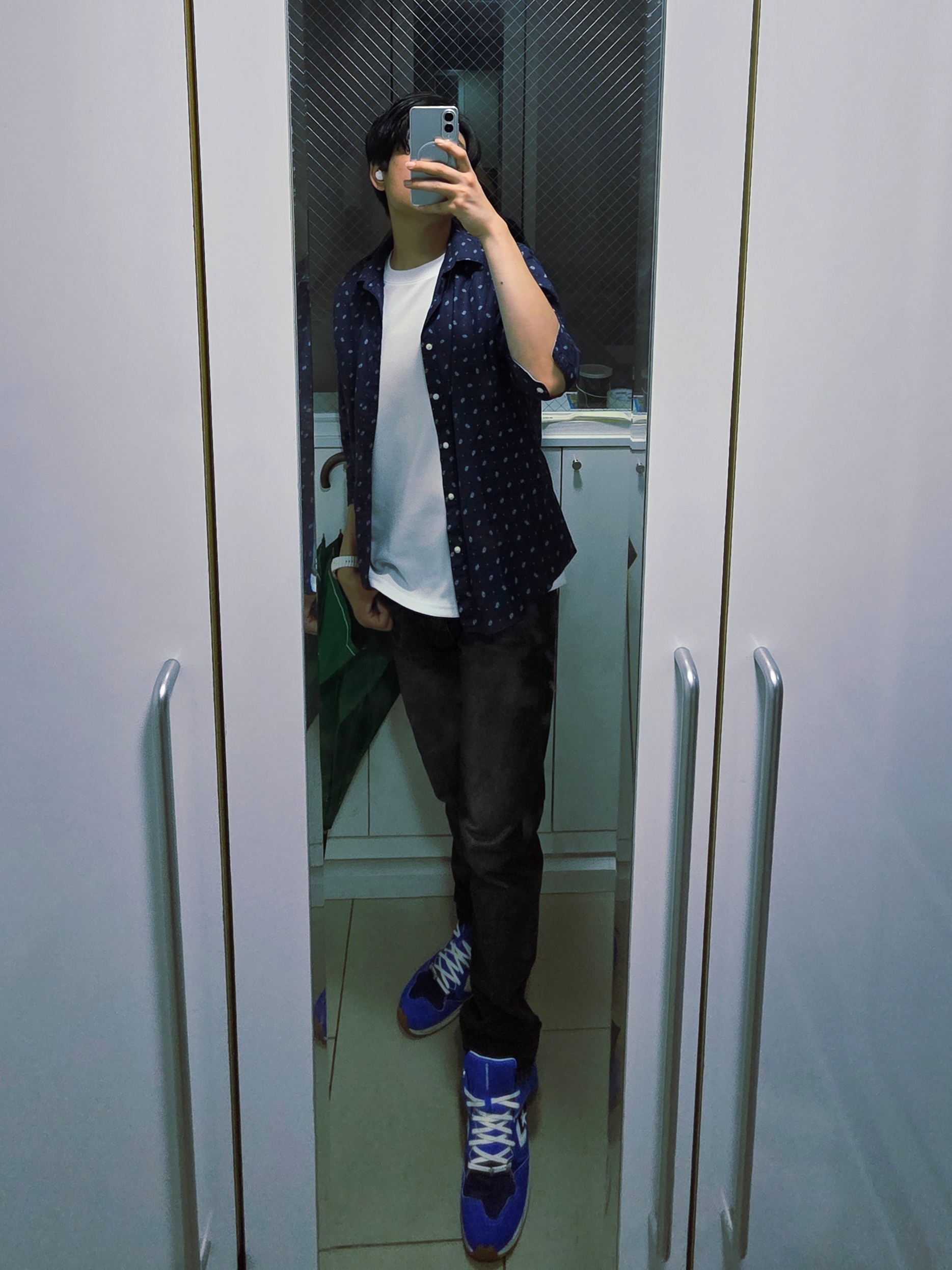 Kapital 14 oz. Denim Bone Print Book Bag Black, Converse x Ader Error Wave Trainer Blue 착용 스타일 - 9