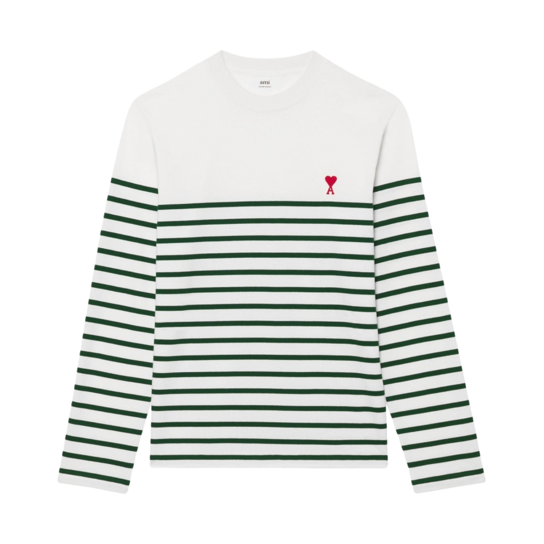 아미 스몰 하트 로고 스트라이프 티셔츠 화이트 그린