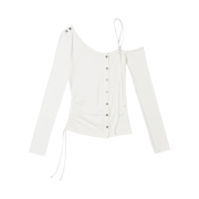 (W) Bohemian Seoul One Shoulder String T-Shirt Ivory