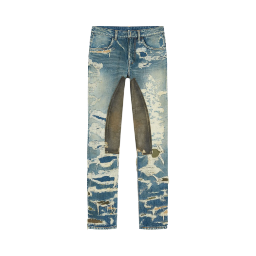 BM50VH5Y5Z-420 Givenchy Cargo Logo Jeans in Destroyed Denim and Moleskin Medium Blue