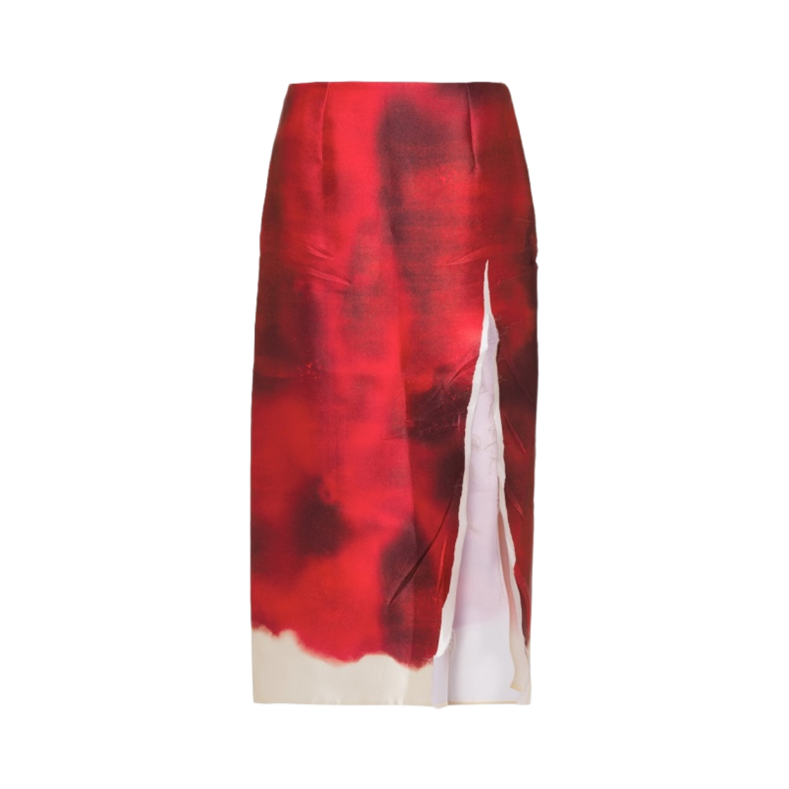 (W) 프라다 프린티드 사틴 미디 스커트 슬릿 푸시아((W) Prada Printed Satin Midi Skirt with Slit Fuchsia) - 1