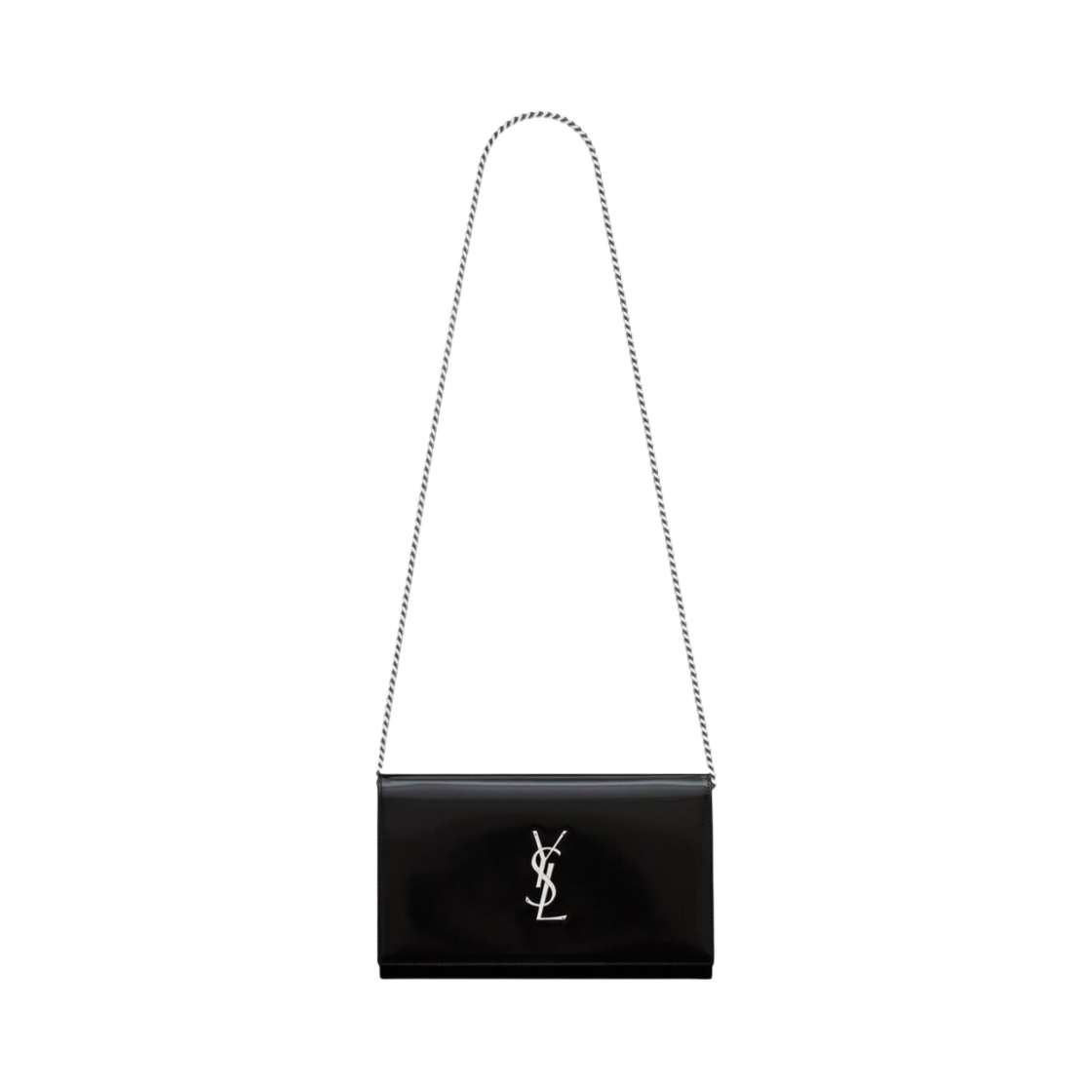 747464-AACFB-1000 Saint Laurent Cassandre Chain Wallet in Brushed Leather Black