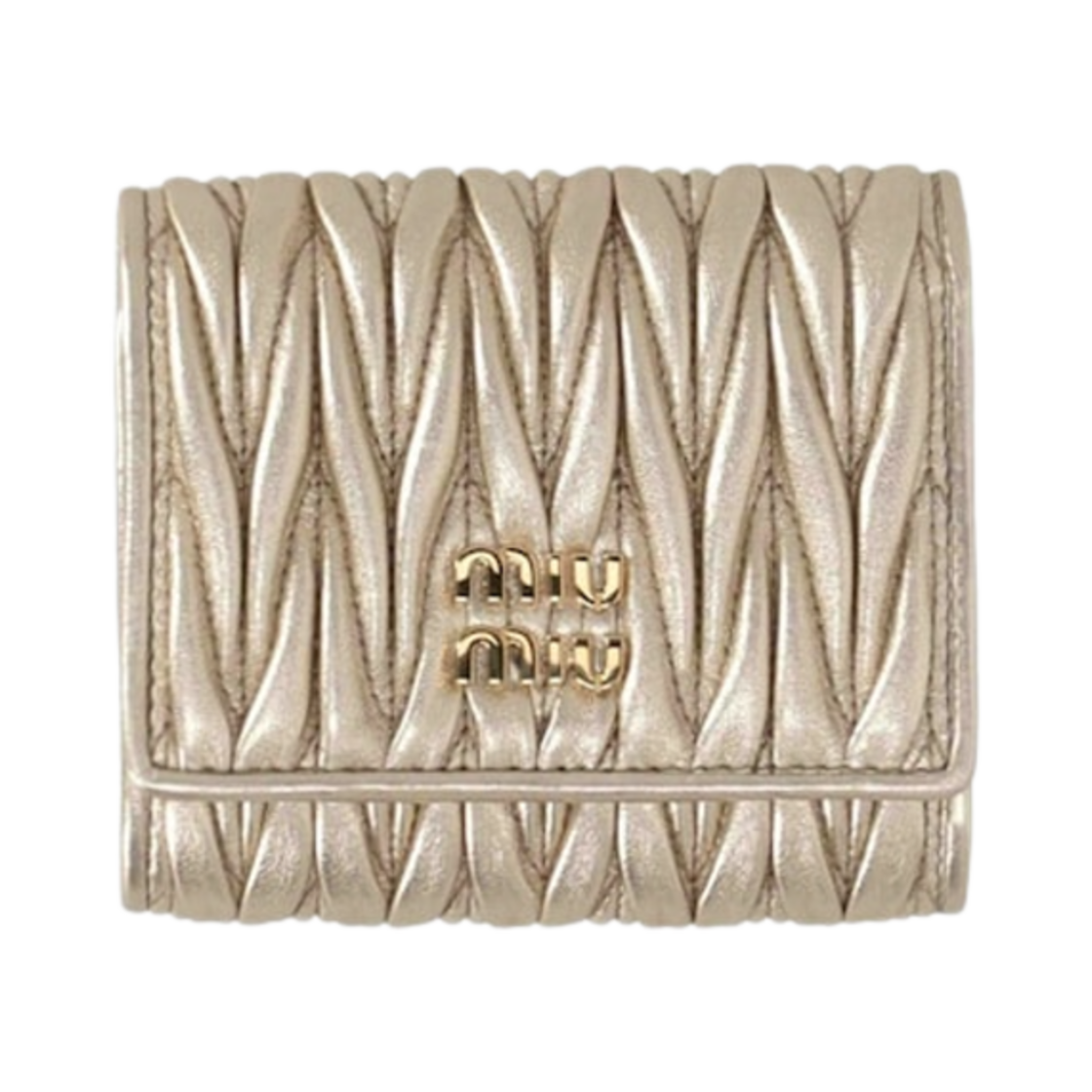 5MH033-AFPP-F0846 Miu Miu Small Matelasse Nappa Leather Wallet Pyrite
