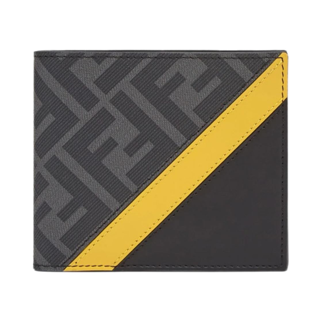 펜디 FF 모티프 패브릭 반지갑 그레이 옐로우(Fendi FF Motif Fabric Bi-Fold Wallet Grey Yellow) - 1