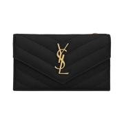 Saint Laurent Cassandre Matelasse Fragments Flap Card Case in Grain de Poudre Embossed Leather Black
