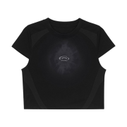 Art of Field Printed Slit Mesh Short Sleeved T-Shirt Black