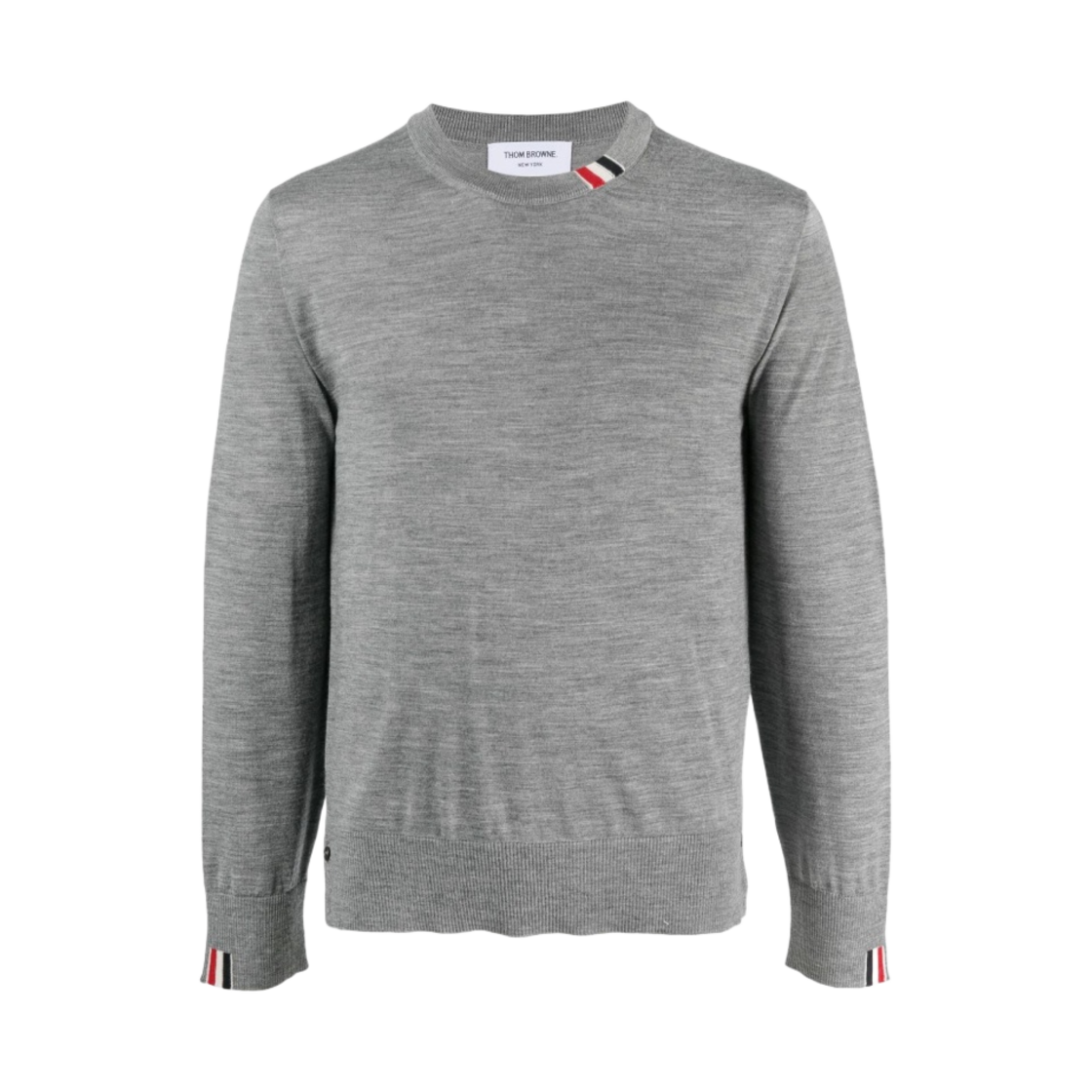 MKA474A-Y1014-055 Thom Browne Fine Merino Jersey Stripe Relaxed Crewneck Pullover Light Grey