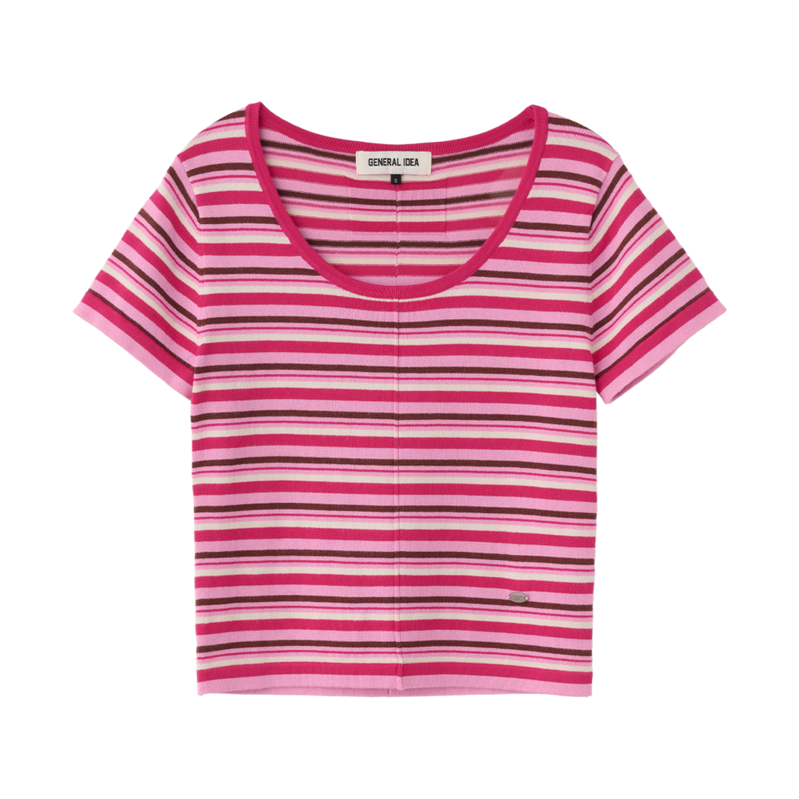 제너럴아이디어 우먼 멀티 스트라이프 유넥 하프 니트 핑크(General Idea Woman Multi Stripe U-Neck Half Knit Pink)