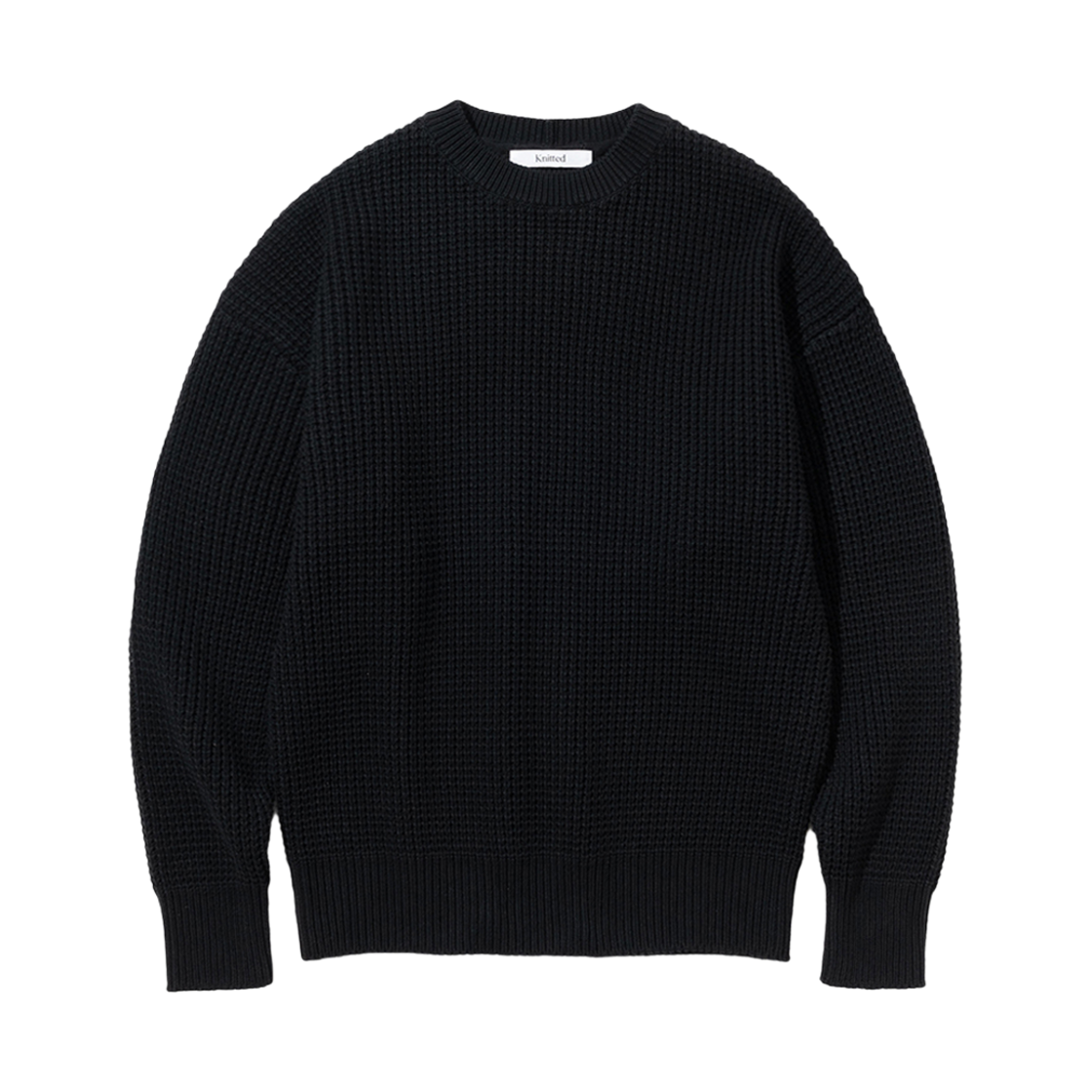 니티드 헤비 와플 라운드 니트 블랙