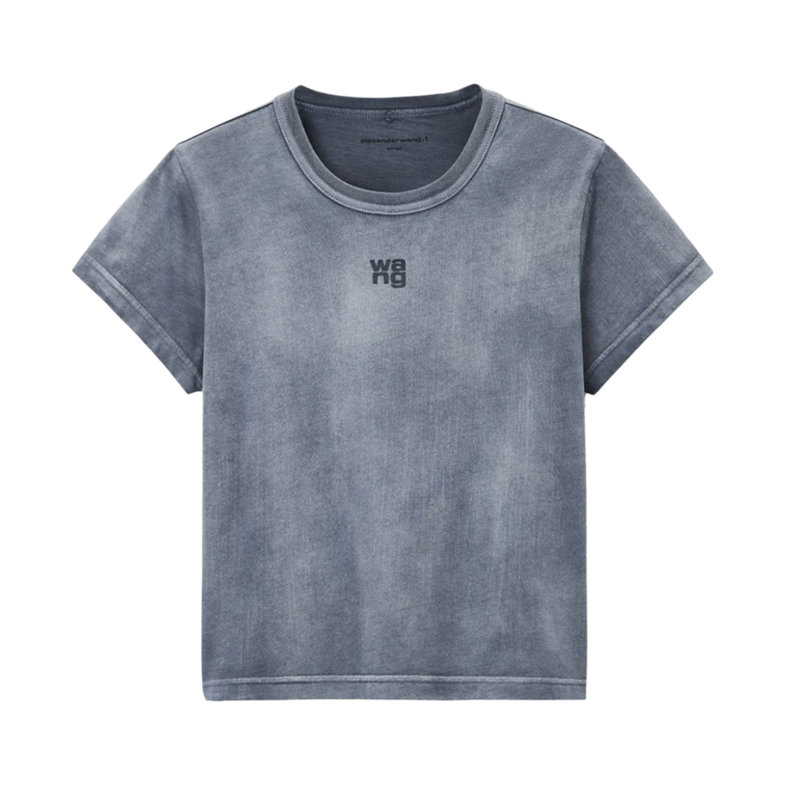 (W) 알렉산더 왕 코튼 저지 퍼프 로고 슈렁큰 티셔츠 그레이((W) Alexander Wang Puff Logo Shrunken T-Shirt in Cotton Jersey Grey)