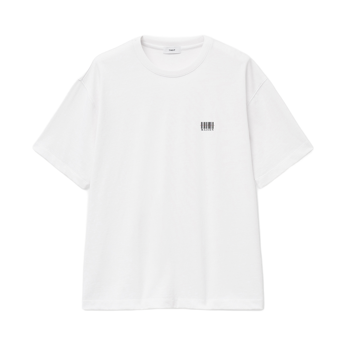 TNTS5E204WT TNGT Semi Over-fit Bar code Small Logo T-Shirts White