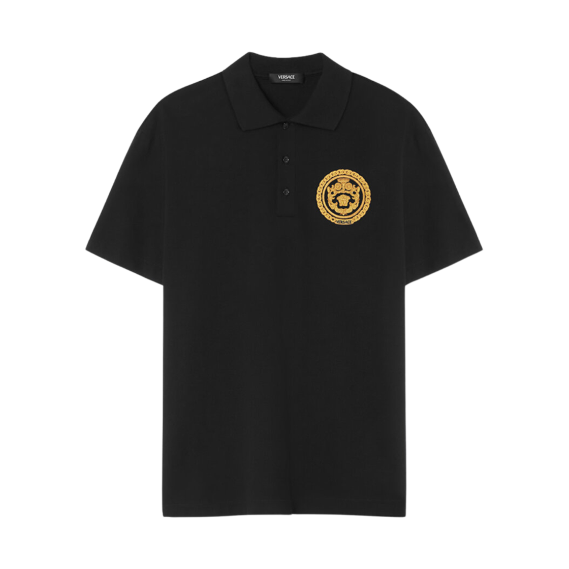 1013906-1A13413-1B000 Versace Embroidered Chain Crest Polo Shirt Black