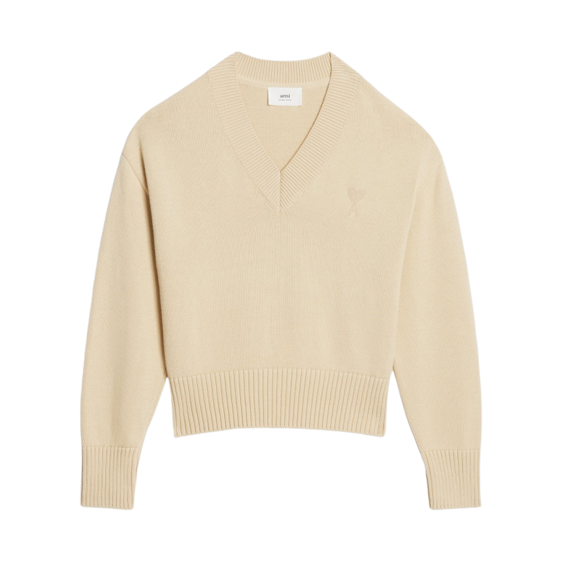 UKS208-016-714 AMI de Coeur Tone-On-Tone V-Neck Sweater Vanilla