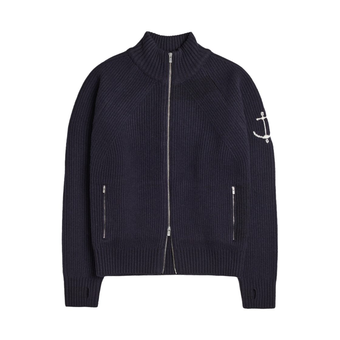 - Guernsey Woollens Fisherman Wool Two-Way Zip Sweater Navy