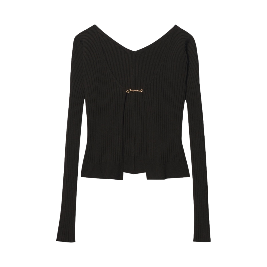 (W) 자크뮈스 라 마이유 프랄루 랑그 심리스 참 로고 가디건 블랙