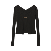 (W) Jacquemus La Maille Pralu Longue Seamless Charm Logo Cardigan Black