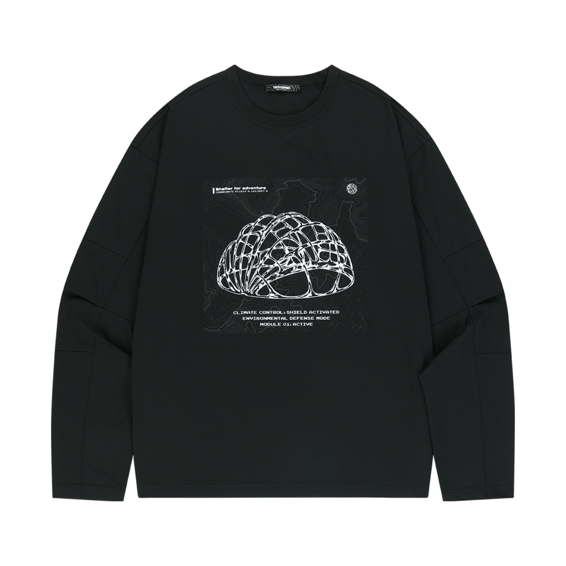 24Q3ODULT02BK OFFGRID Shield Graphic Sorona Panel Long T-Shirt Black