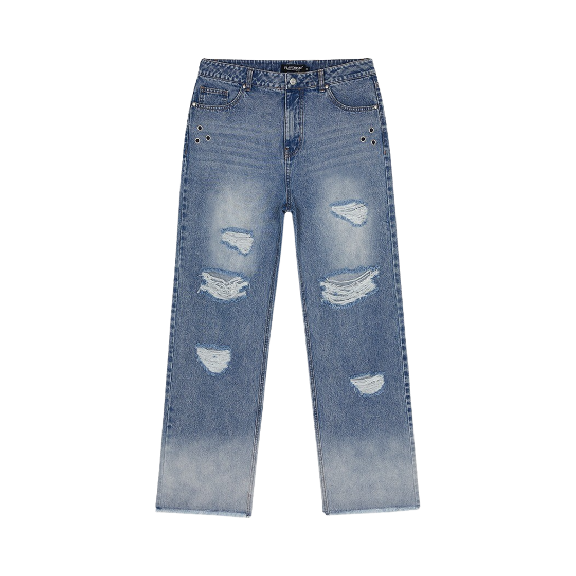TP0041-1 Flavorism Grunge Destroyed Washed Denim Pants Blue