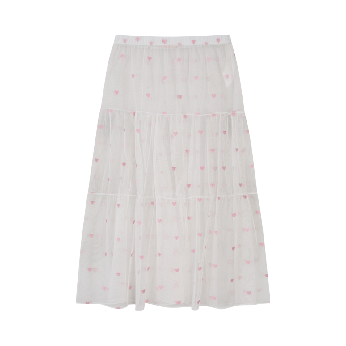 네이비 엠브로이더리 하트 레이어드 스커트 화이트(Neib Embroided Heart Layered Skirt White)