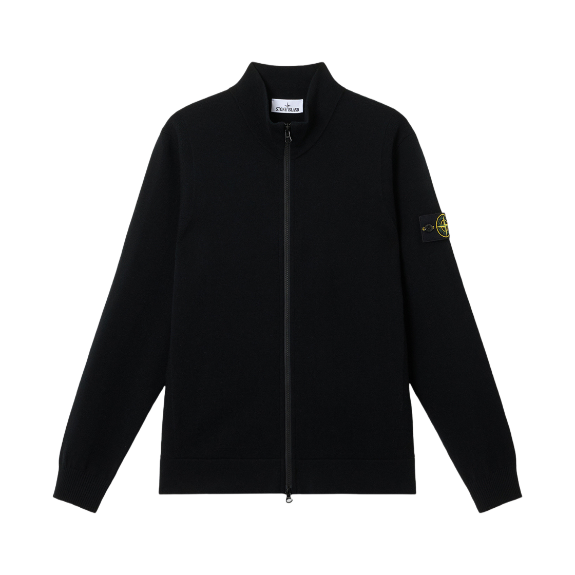 K2S1551000-62S00A1-V0029 Stone Island 5100062 Stretch RWS Wool Zip Up Jumper with Stand Collar and Reverse Stitch Details Black - 25FW