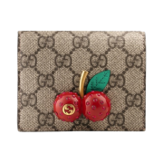Gucci GG Card Case Wallet with Cherries Beige Ebony