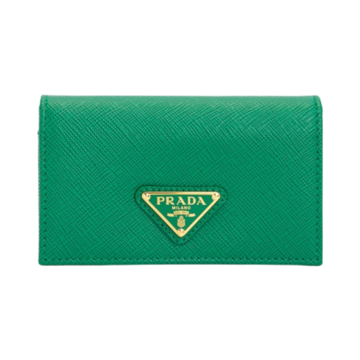 Prada Saffiano Leather Triangle Logo Card Holder Mango