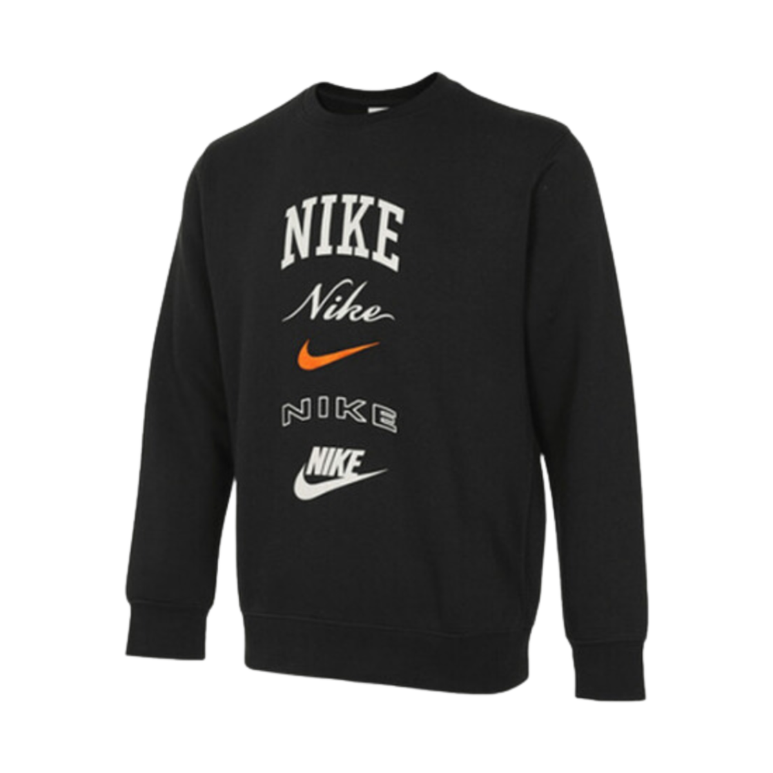 FN2611-010 Nike Club Fleece Long Sleeve Crewneck Sweatshirt Black Safety Orange - Asia