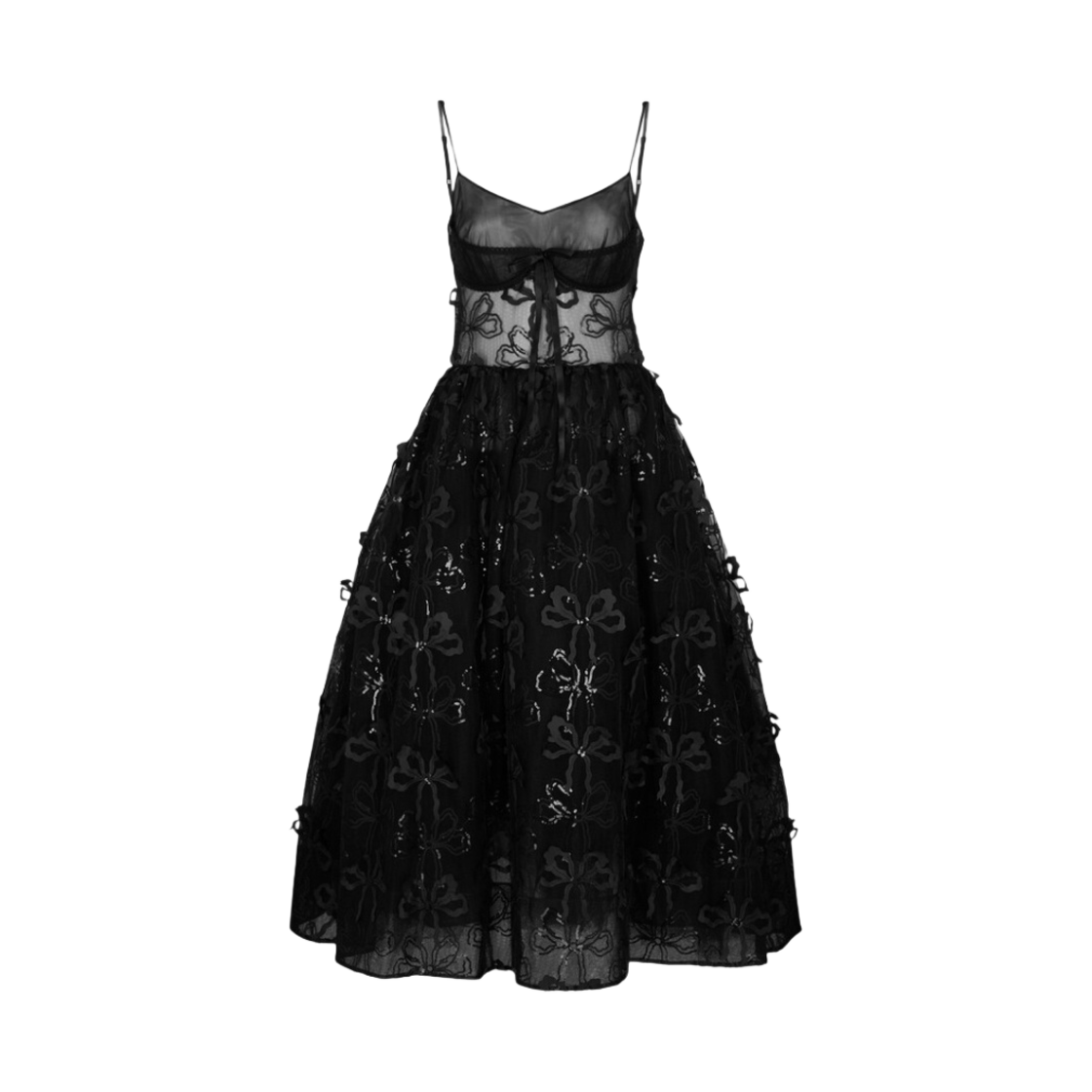 (W) 시몬 로샤 보우 엠벨리쉬드 튤레 미디 드레스 블랙((W) Simone Rocha Bow Embellished Tulle Midi Dress Black)