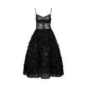 (W) Simone Rocha Bow Embellished Tulle Midi Dress Black
