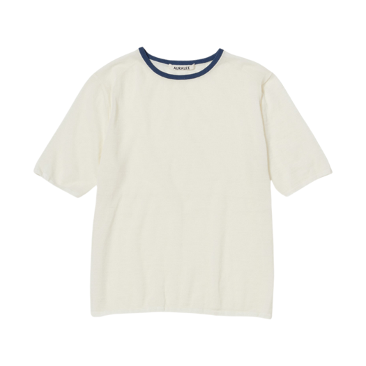 (W) Auralee Hard Twist High Gauge Wool Silk Knit T-Shirt Ivory