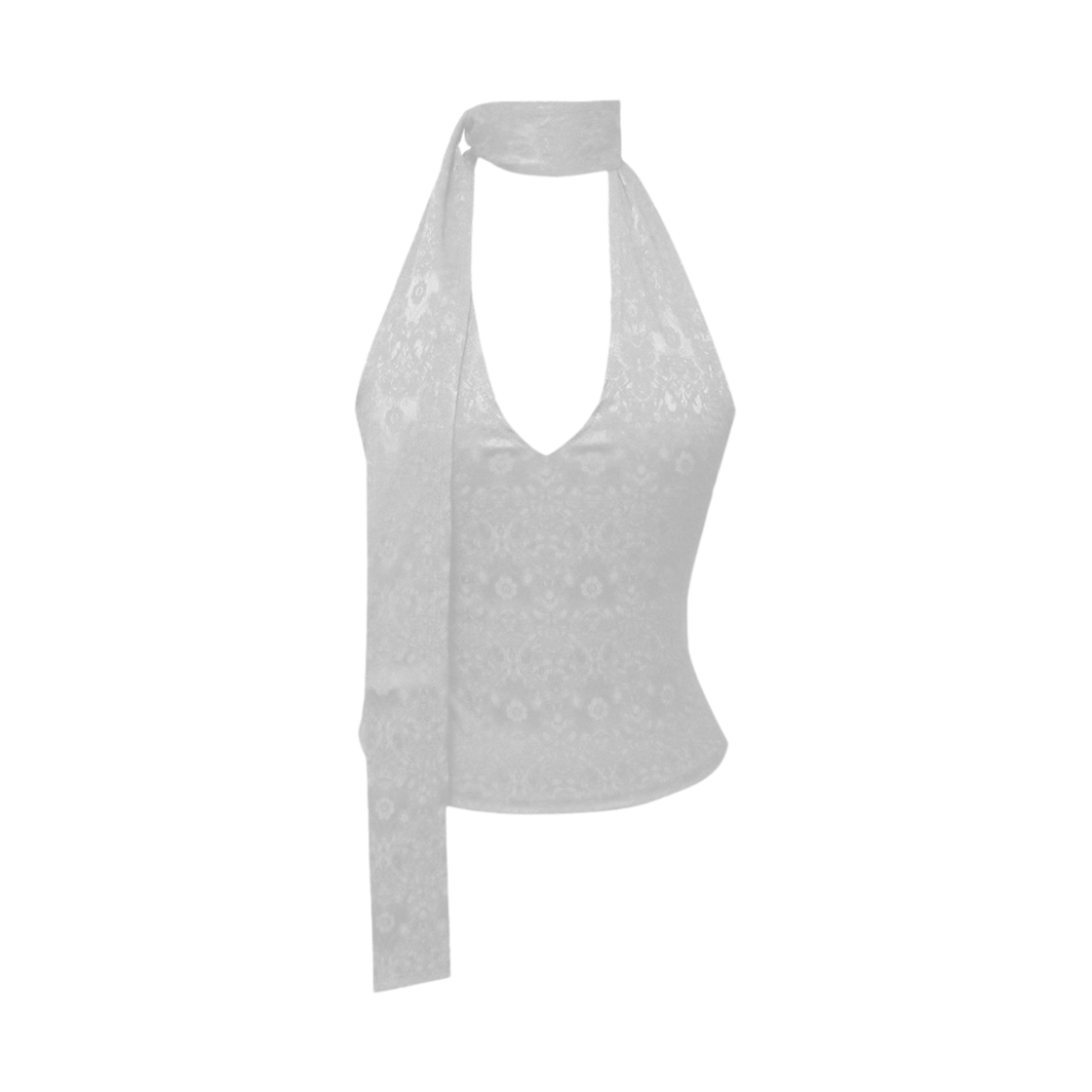 6367941 SIO Jacuard V-neck Halter Sleeveless Top White